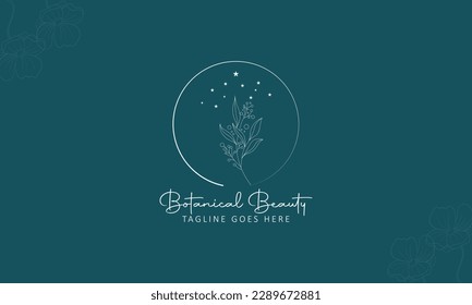 Minimal feminine botanical floral branch and logo. Hand-drawn wedding herb, home plant with elegant leaves. Botanical rustic trendy greenery
