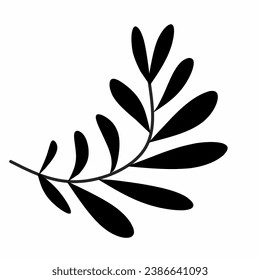 Minimal feminine botanical floral branch in silhouette style. On a white background, vector illustration