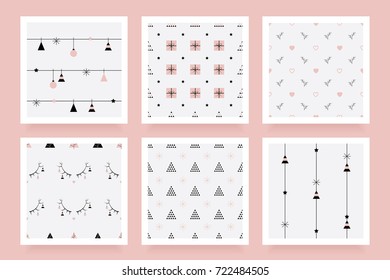 Minimal Feminine Christmas Seamless Pattern Collection In Rose Gold Color Hue