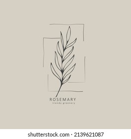 Minimal feminine floral monogram and logo. Hand drawn wedding herb, elegant leaves. Botanical rustic trendy greenery vector