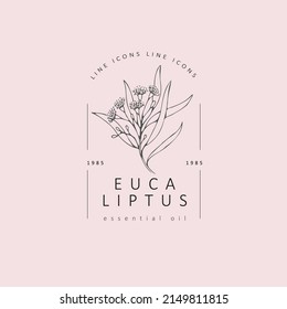 Minimal feminine floral monogram and logo. Hand drawn wedding herb, elegant leaves. Botanical rustic trendy greenery vector illustration