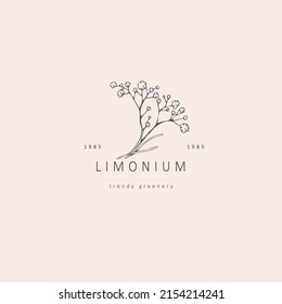 Minimal feminine floral monogram and logo. Hand drawn wedding herb, elegant leaves. Botanical rustic trendy greenery vector