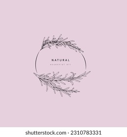 Minimal feminine floral monogram and logo. Hand drawn wedding herb, elegant leaves. Botanical rustic trendy greenery vector