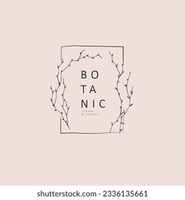 Monogramme et logo floral féminin minimal. Herbe de mariage dessinée à la main, feuilles élégantes. Image vectorielle botanique rustique et tendance