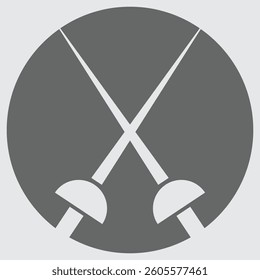 Minimal fencing icon, sword duel silhouette, vector sports symbol.