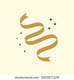 Minimal festive ribbon swirl with tiny star confetti graphic.