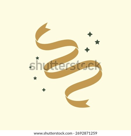 Minimal festive ribbon swirl with tiny star confetti graphic.