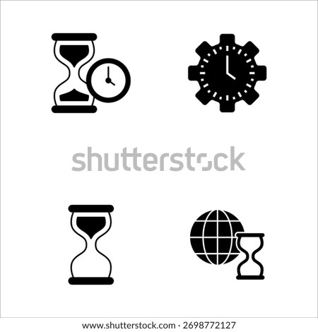Minimal filled black collection of time, setting, and hourglass symbols.