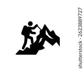 Minimal Filled Icon of Mountaineer Reaching Icy Summit
