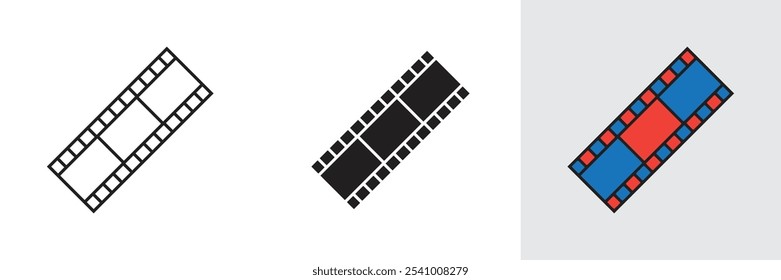 Minimal film strip icon. Vector illustration of film, cinema, camera, picture, photo, video, movie, strip, web icon and entertainment.