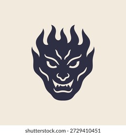 Minimal fire demon mask vector in Japanese style for logo or tattoo design.