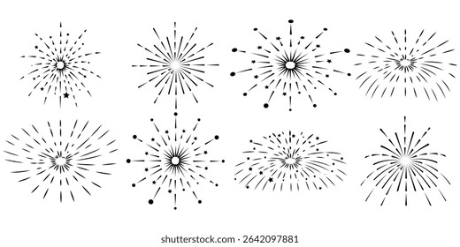 Minimal Firework Line Icons Set for New Year Celebration and Festive Events