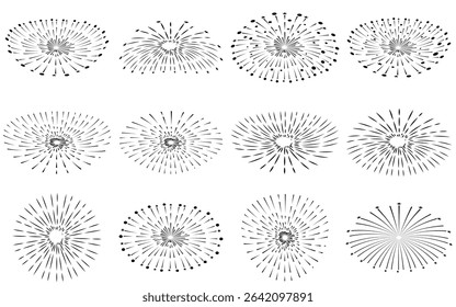 Minimal Firework Line Icons Set for New Year Celebration and Festive Events