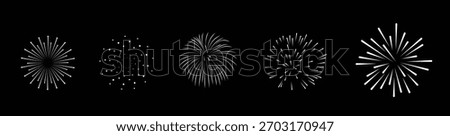 Minimal fireworks icon collection showcasing festive bursts for celebrations and special events