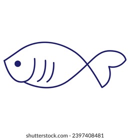 Minimale Fischsymbole, die Wassertiere mit verschiedenen Flossen, Waagen, Schwänzen und Kiemen zeigen, die im Wasser, als Skelett oder in einer Schüssel schwimmen. Dünne Linie Kunst über Fisch. Bearbeitbarer Stroke. Fisch-Symbol-Linie. EPS10