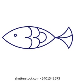 Minimale Fischsymbole, die Wassertiere mit verschiedenen Flossen, Waagen, Schwänzen und Kiemen zeigen, die im Wasser, als Skelett oder in einer Schüssel schwimmen. Dünne Linie Kunst über Fisch. Bearbeitbarer Stroke. Fisch-Symbol-Linie. EPS10