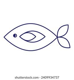 Minimale Fischsymbole, die Wassertiere mit verschiedenen Flossen, Waagen, Schwänzen und Kiemen zeigen, die im Wasser, als Skelett oder in einer Schüssel schwimmen. Dünne Linie Kunst über Fisch. Bearbeitbarer Stroke. Fisch-Symbol-Linie. EPS10