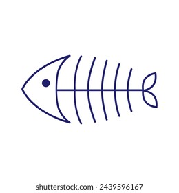 Minimale Fischsymbole, die Wassertiere mit verschiedenen Flossen, Schuppen, Schwänzen und Kiemen zeigen, die im Wasser, als Skelett oder in einer Schüssel schwimmen. Dünne Linien über Fische. Bearbeitbarer Strich. Fischsymbol-Linie. EPS 10