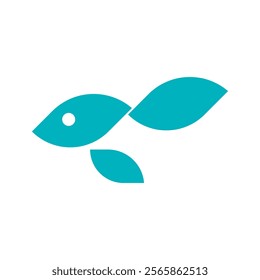 minimal fish logo icon vector in blue. isolated on white background