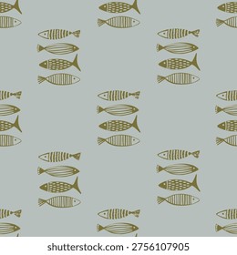 minimal fish pattern, striped details, dotted fins, ocean inspired background