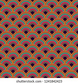 Minimal fish scales squama background, vector seamless fabric pattern, tiled textile print. Traditional chinese squama scales seamless arc tiles graphics. Wallpaper pattern.