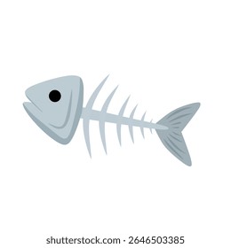 Minimal fishbone skeleton vector illustration with cartoon-style head and tail. Ideal for food waste concepts, seafood designs, or eco-friendly symbol themes
