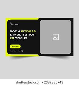 Minimal fitness thumbnail banner design, fully editable exercise tips video cover banner, vector eps 10 file format