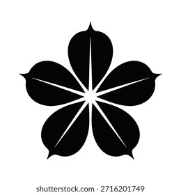 Mínimo Cinco Pétala Floral Folha Silhueta Ícone em Preto