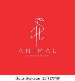 Minimal flamingo logo vector line art outline icon template