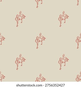 Minimal flamingo pattern background, coral line art textile design