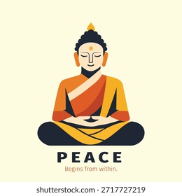 Cartel de Ilustración vectorial 2d plano mínimo de Buda meditando en pose de loto.
