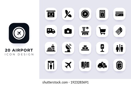 Minimal flat airport icon pack. In this pack incorporate with twenty different airport icon.