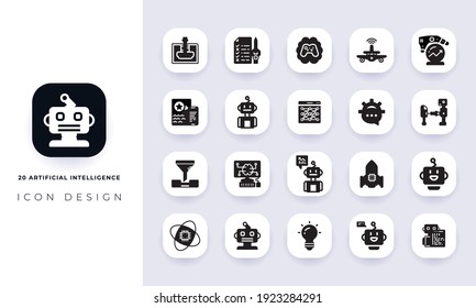 Minimal flat artificial intelligence icon pack. In this pack incorporate with twenty different artificial intelligence icon.