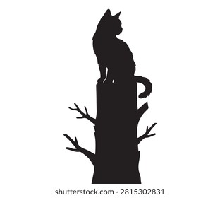 Minimal flat black silhouette of a cat sitting on top of a fence post.