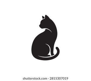 Minimal flat black silhouette of a cat looking backward over its shoulder.