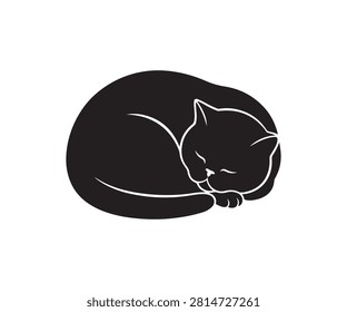 Minimal flat black silhouette of an Exotic Shorthair cat sleeping in a curled position.