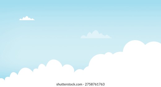 Minimal Flat Blue Sky Background with Soft White Clouds and Copy Space