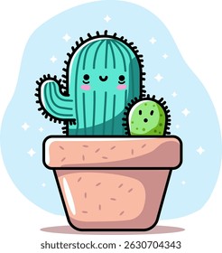Cactos planos mínimos no pote - Ilustração simples do vetor da planta