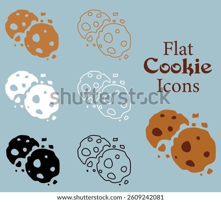 Minimal Flat Chocolate Chip Cookies Icon Pack with Solid, Outline and Duotone Variations 