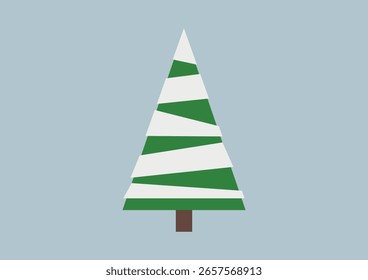 Minimaler flacher Weihnachtsbaum mit Schneestreifen auf blauem Hintergrund