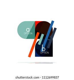 Minimal flat clean abstract option step infographic design element, geometric shapes - round squares, circles and lines layout with sample text, for business or web presentation, app or interface