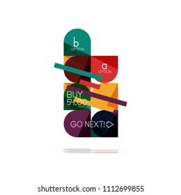 Mínimo diseño gráfico plano limpio y abstracto de opción paso elemento de diseño infográfico, formas geométricas - cuadrados redondos, círculos y diseño de líneas con texto de ejemplo, para presentación empresarial o web, aplicación o interfaz