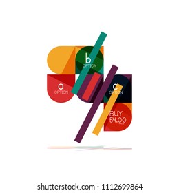 Minimal flat clean abstract option step infographic design element, geometric shapes - round squares, circles and lines layout with sample text, for business or web presentation, app or interface