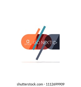 Minimal flat clean abstract option step infographic design element, geometric shapes - round squares, circles and lines layout with sample text, for business or web presentation, app or interface