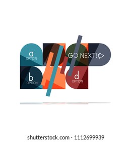 Mínimo diseño gráfico plano limpio y abstracto de opción paso elemento de diseño infográfico, formas geométricas - cuadrados redondos, círculos y diseño de líneas con texto de ejemplo, para presentación empresarial o web, aplicación o interfaz