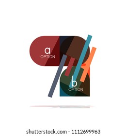 Minimal flat clean abstract option step infographic design element, geometric shapes - round squares, circles and lines layout with sample text, for business or web presentation, app or interface