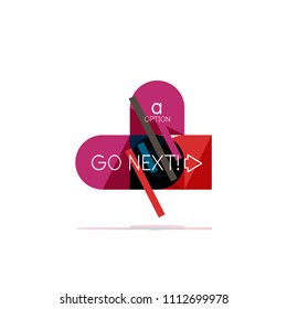 Minimal flat clean abstract option step infographic design element, geometric shapes - round squares, circles and lines layout with sample text, for business or web presentation, app or interface