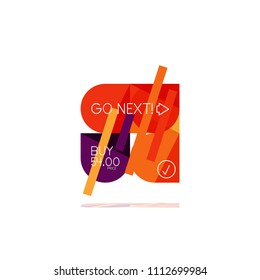 Minimal flat clean abstract option step infographic design element, geometric shapes - round squares, circles and lines layout with sample text, for business or web presentation, app or interface