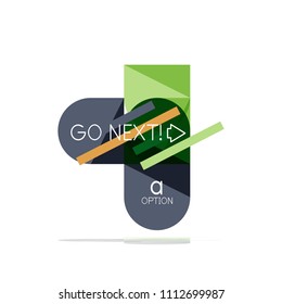 Minimal flat clean abstract option step infographic design element, geometric shapes - round squares, circles and lines layout with sample text, for business or web presentation, app or interface