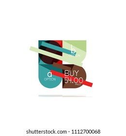 Minimal flat clean abstract option step infographic design element, geometric shapes - round squares, circles and lines layout with sample text, for business or web presentation, app or interface